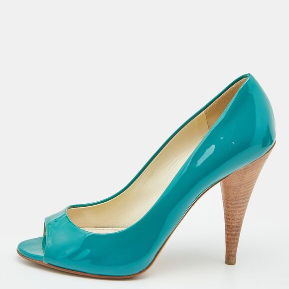 Miu Miu Green Patent Leather Peep Toe Pumps Size 37.5